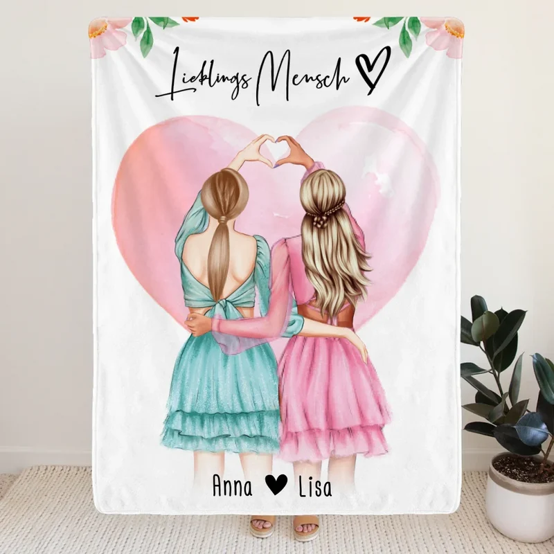 Personalisierte Decke Beste Freundin (2 Freundinnen) - Herz mit Händen