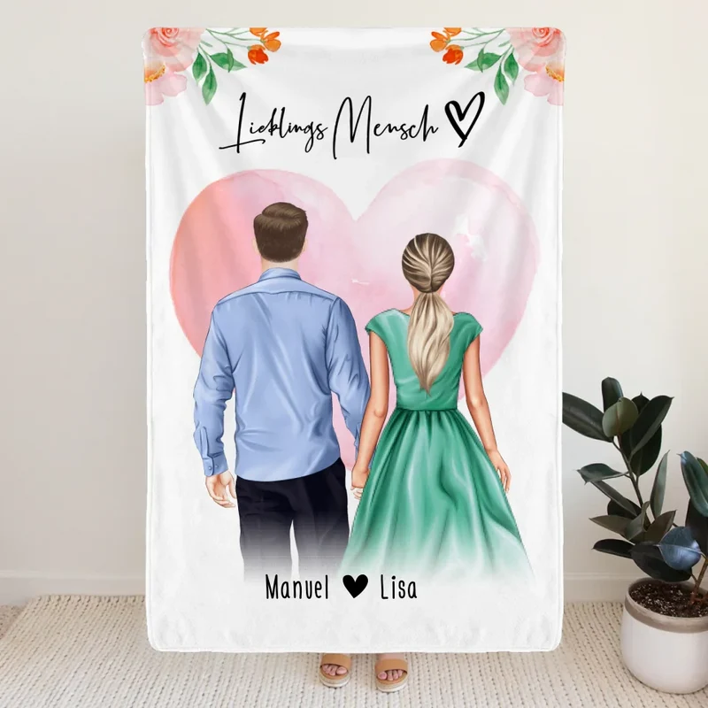 Personalisierte Decke mit Paar (stehend) - Hemd und Kleid - Pärchen Decke