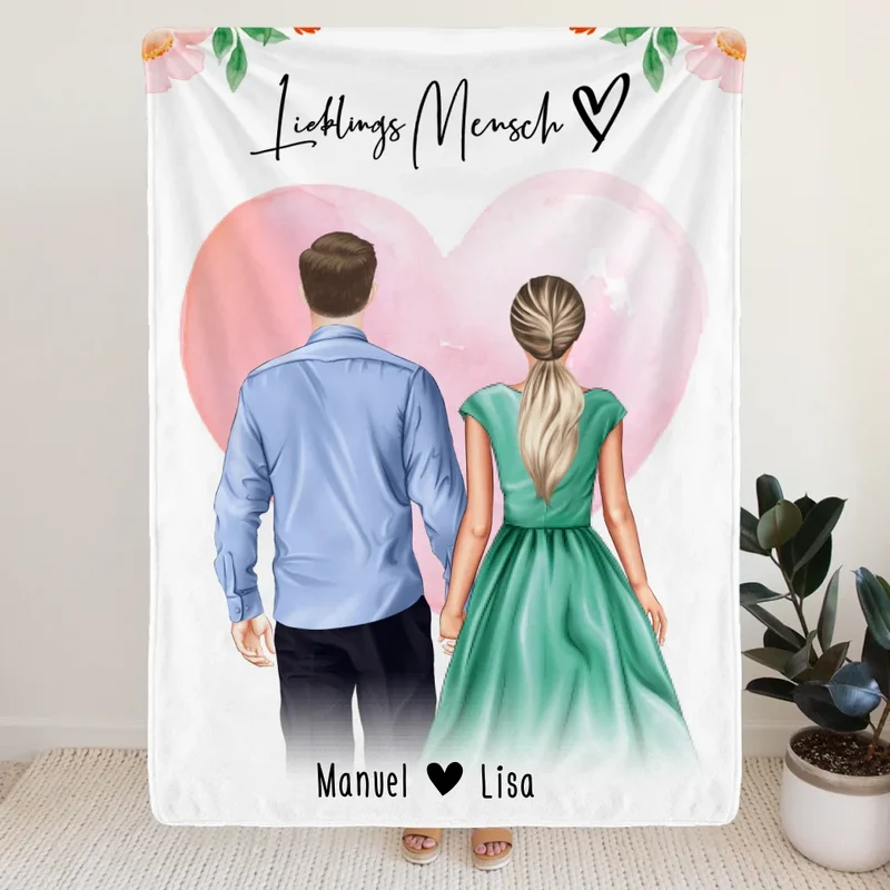 Personalisierte Decke mit Paar (stehend) - Hemd und Kleid - Pärchen Decke