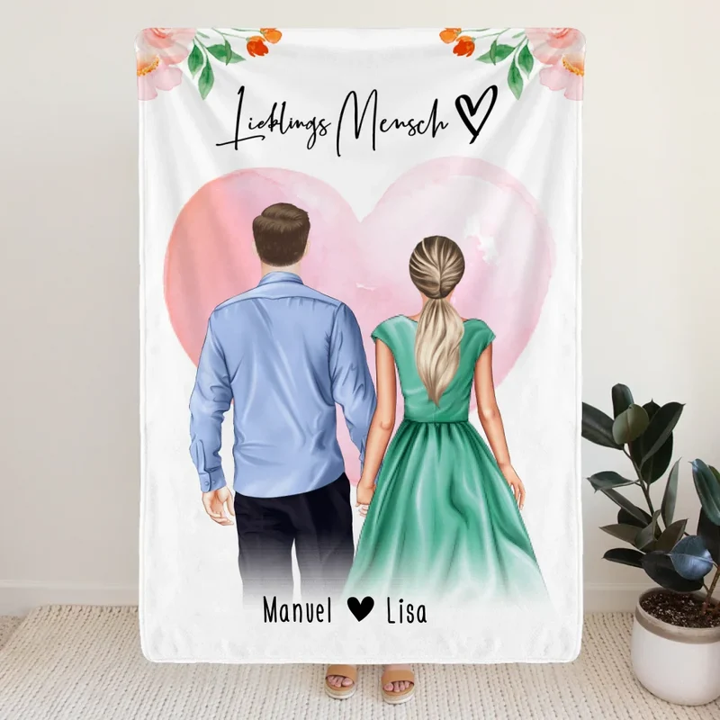 Personalisierte Decke mit Paar (stehend) - Hemd und Kleid - Pärchen Decke