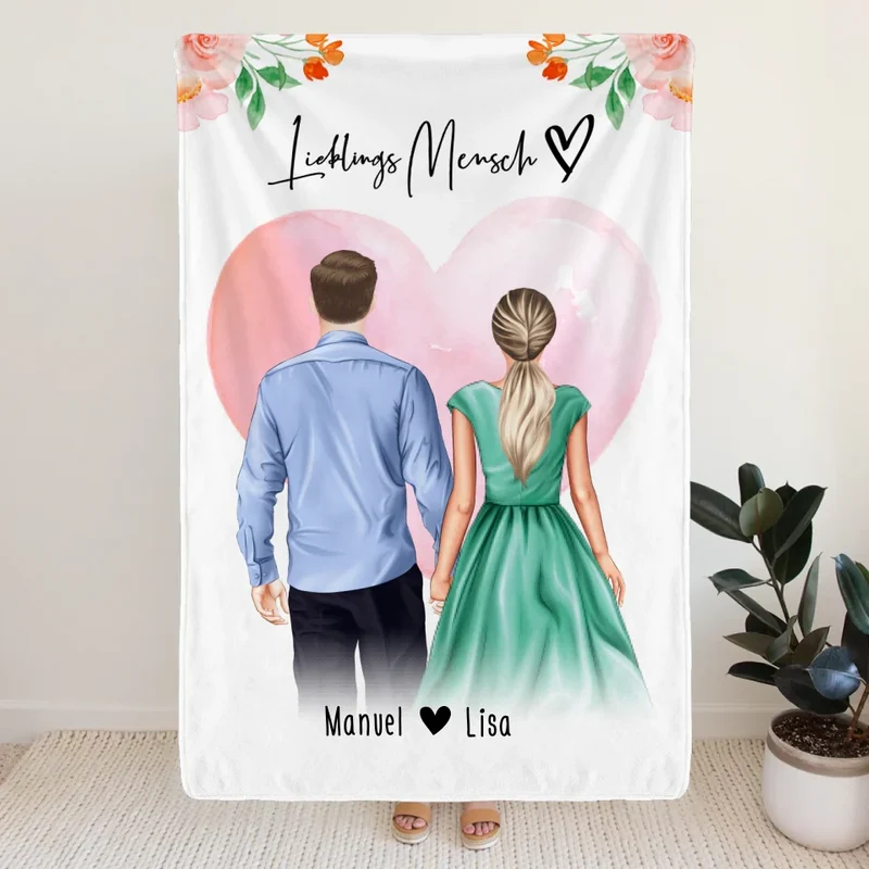 Personalisierte Decke mit Paar (stehend) - Hemd und Kleid - Pärchen Decke
