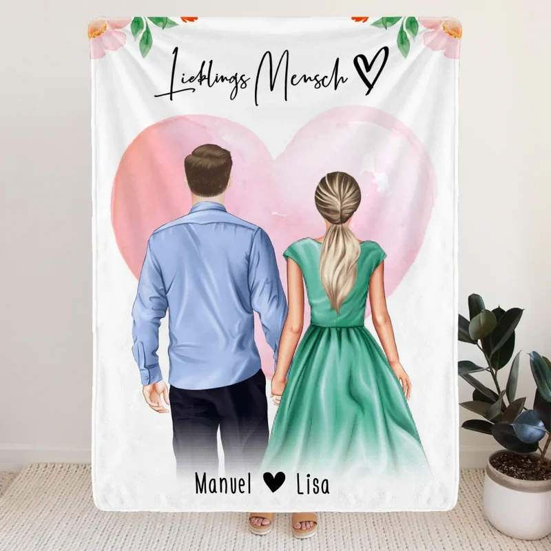 Personalisierte Decke mit Paar (stehend) - Hemd und Kleid - Pärchen Decke