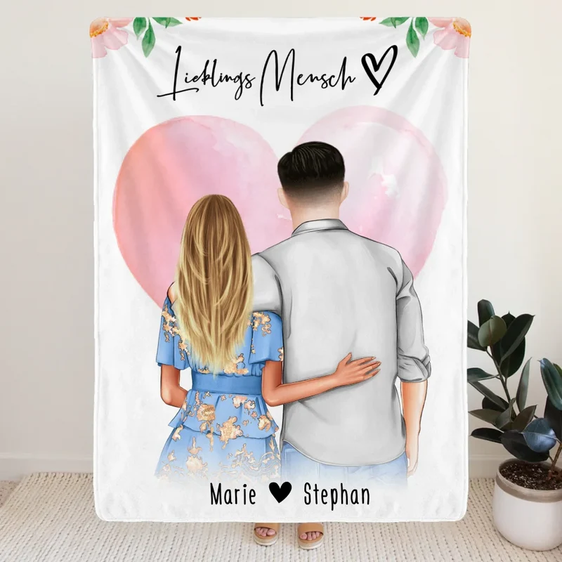 Personalisierte Decke - Paar mit Kleid und Hemd (stehend) - Pärchen Decke
