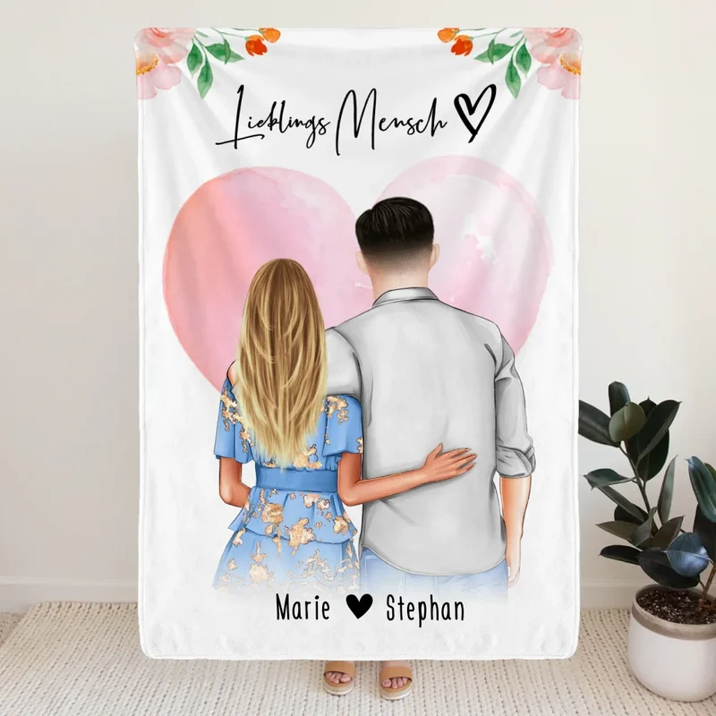 Personalisierte Decke - Paar mit Kleid und Hemd (stehend) - Pärchen Decke