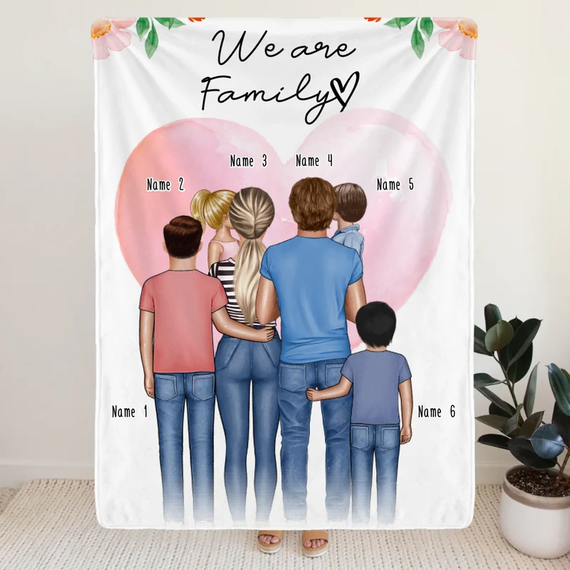 Personalisierte Decke - Familie + 1-4 Kinder