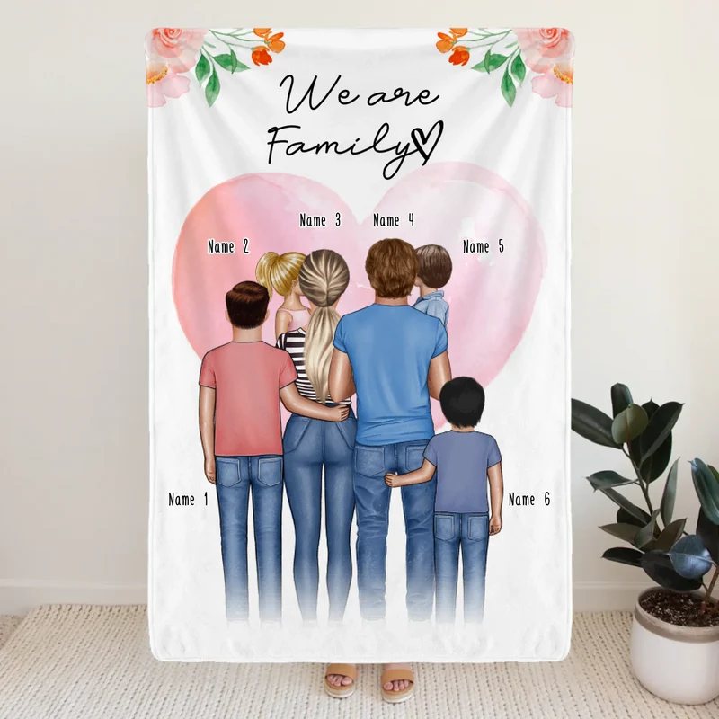 Personalisierte Decke - Familie + 1-4 Kinder