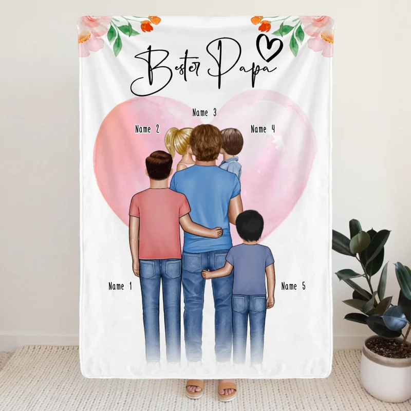 Personalisierte Decke - Papa/Vater + 1-4 Kinder