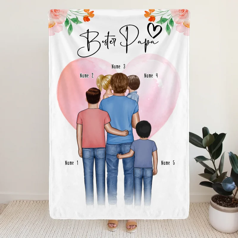 Personalisierte Decke - Papa/Vater + 1-4 Kinder