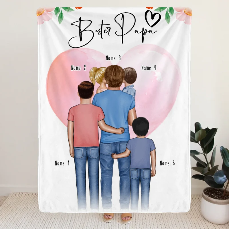 Personalisierte Decke - Papa/Vater + 1-4 Kinder