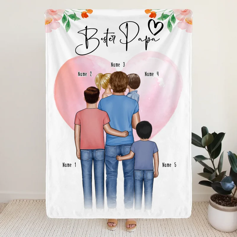 Personalisierte Decke - Papa/Vater + 1-4 Kinder