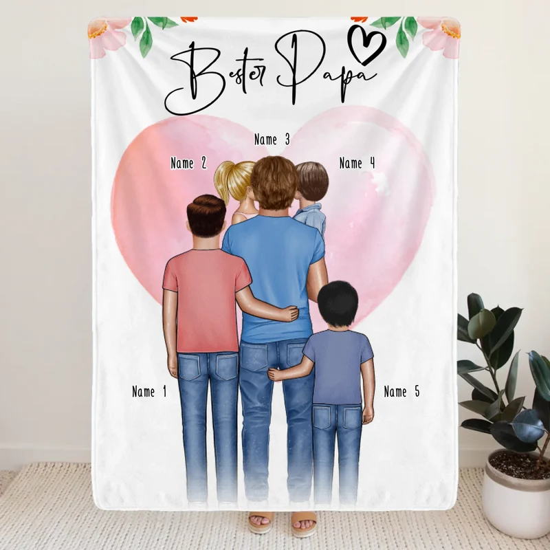 Personalisierte Decke - Papa/Vater + 1-4 Kinder