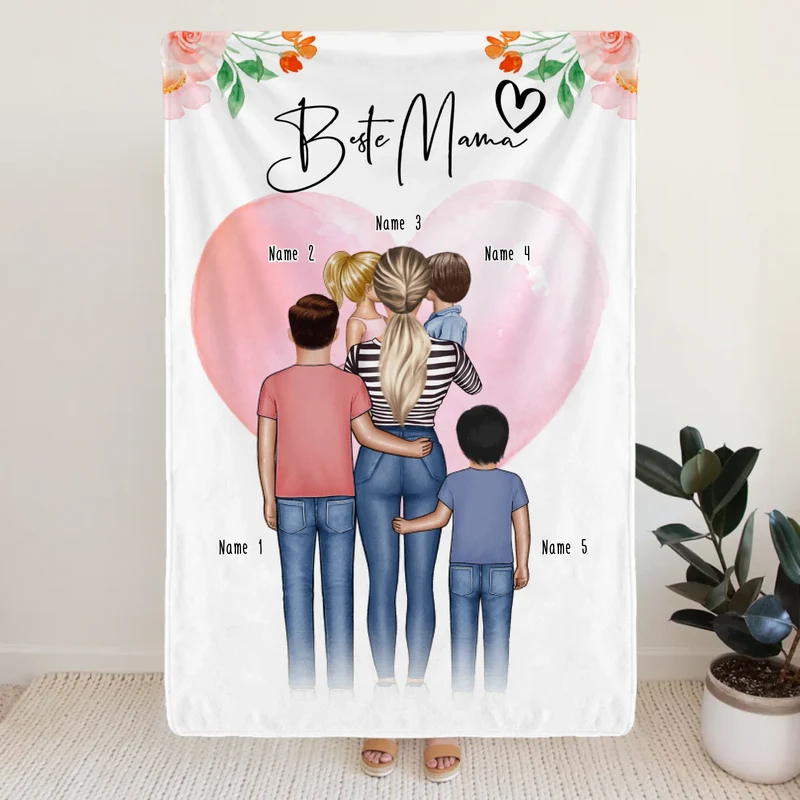 Personalisierte Decke - Mama/Mutter + 1-4 Kinder