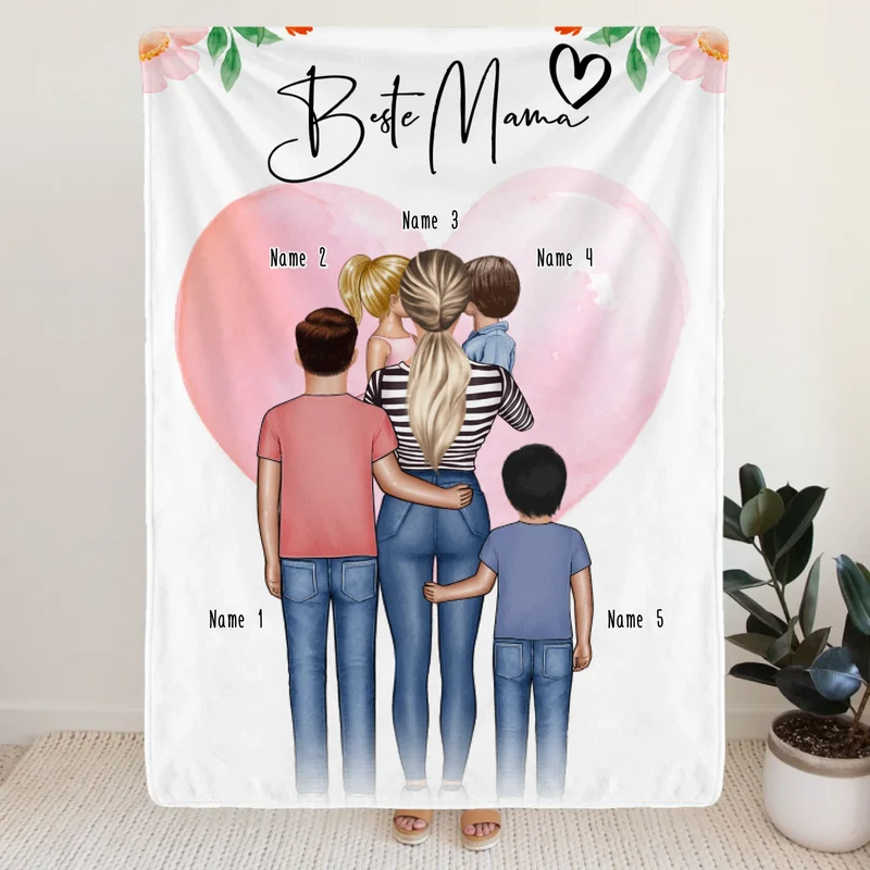 Personalisierte Decke - Mama/Mutter + 1-4 Kinder