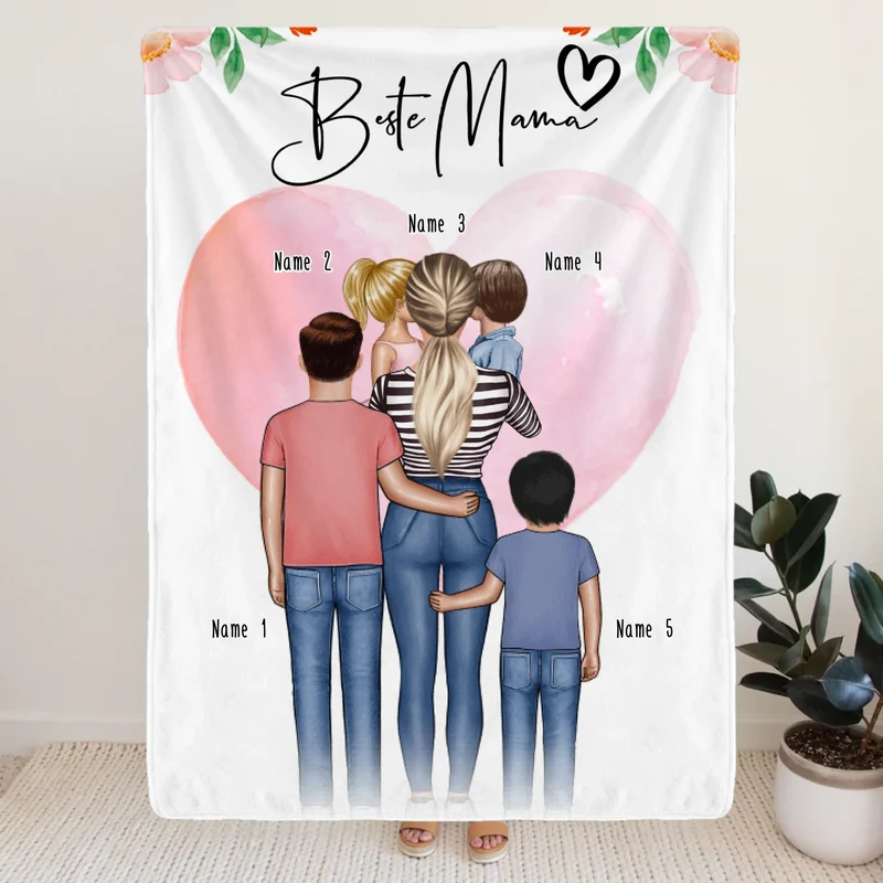 Personalisierte Decke - Mama/Mutter + 1-4 Kinder