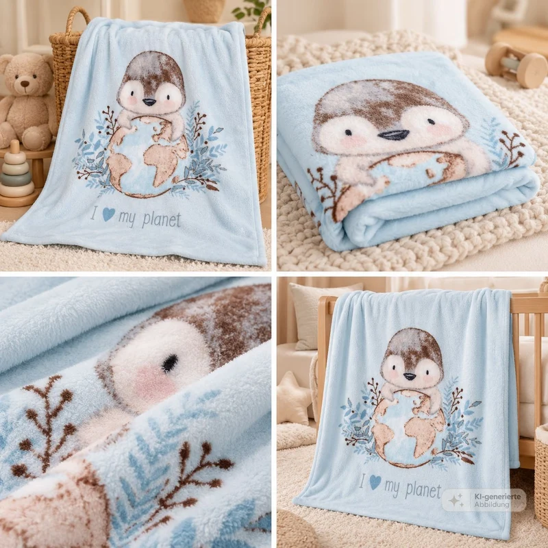 Pinguin Kinderdecke mit Namen bestickt 75x100cm