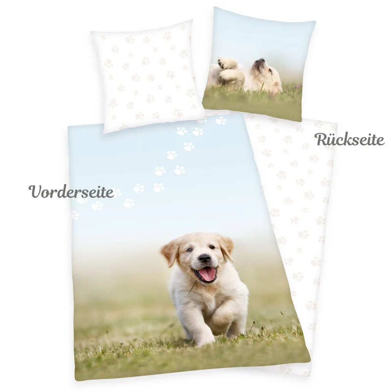 Hunde Welpen Bettwäsche mit Namen bestickt 135x200cm