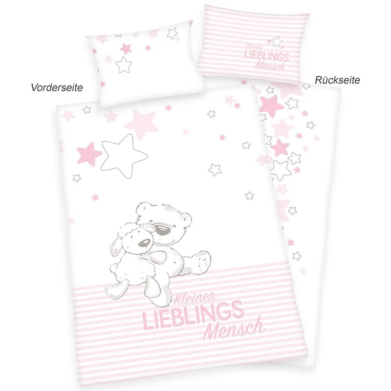 Rosa Lieblingsmensch Babybettwäsche mit Namen bestickt