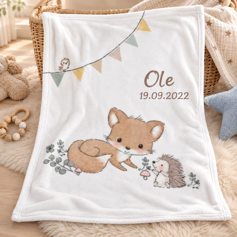 Waldfreunde Babydecke mit Namen bestickt 75x100cm