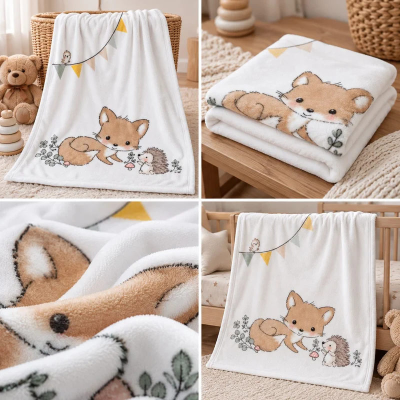Waldfreunde Babydecke mit Namen bestickt 75x100cm