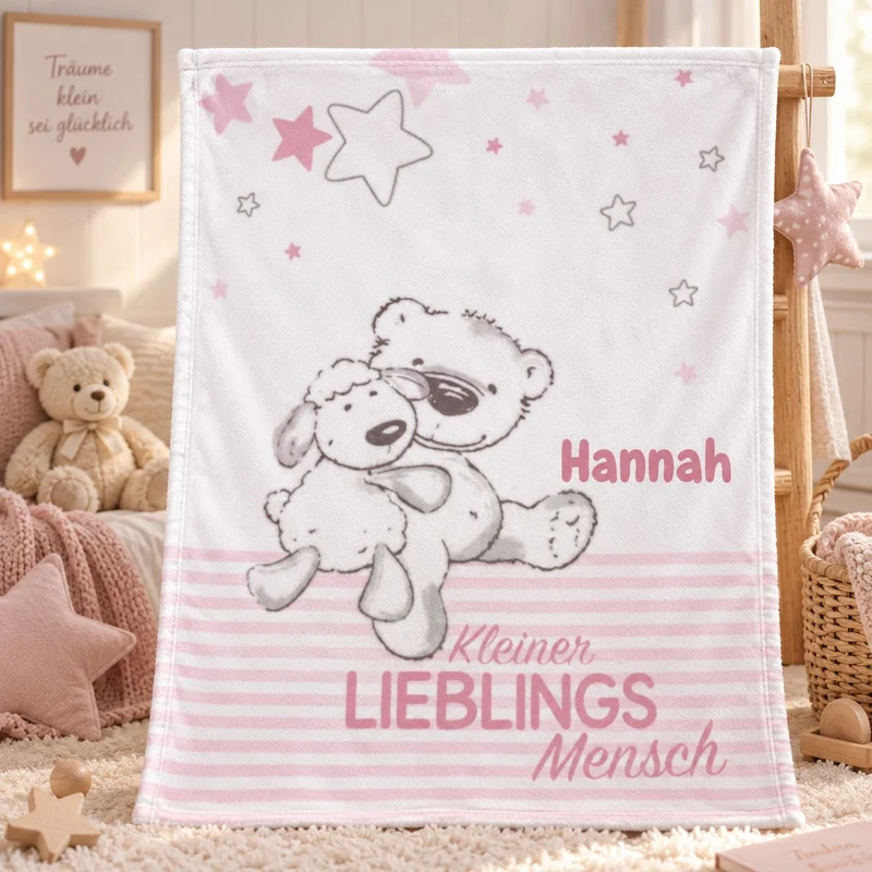 Rosa Kleiner Lieblingsmensch Babydecke mit Namen bestickt 75x100cm