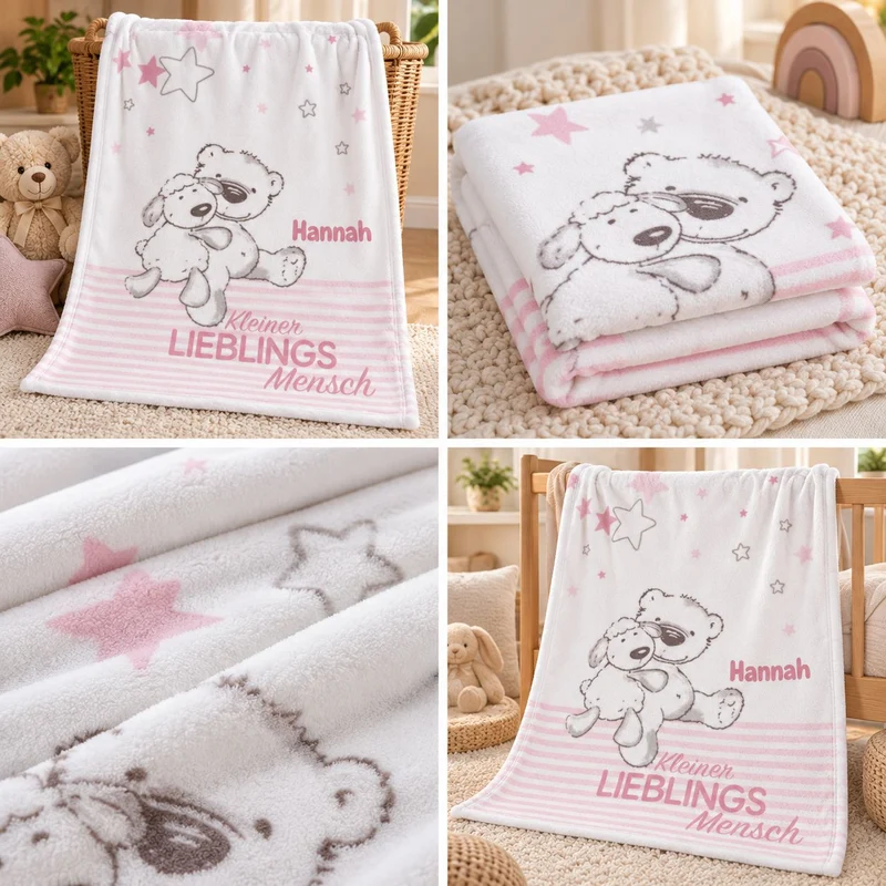 Rosa Kleiner Lieblingsmensch Babydecke mit Namen bestickt 75x100cm