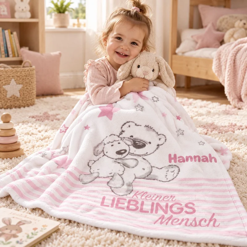Rosa Kleiner Lieblingsmensch Babydecke mit Namen bestickt 75x100cm