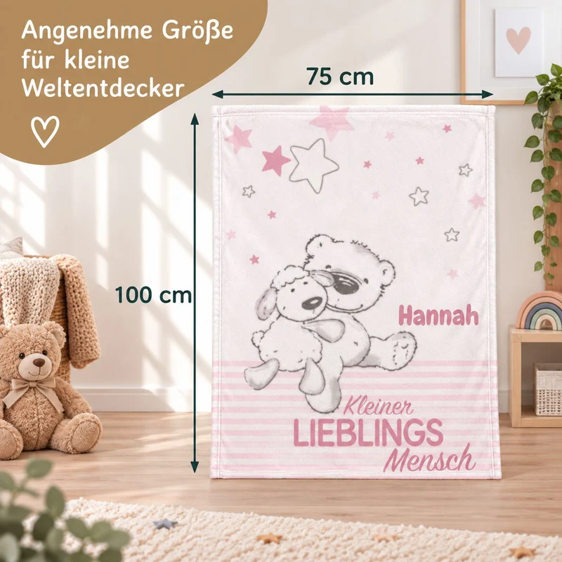Rosa Kleiner Lieblingsmensch Babydecke mit Namen bestickt 75x100cm