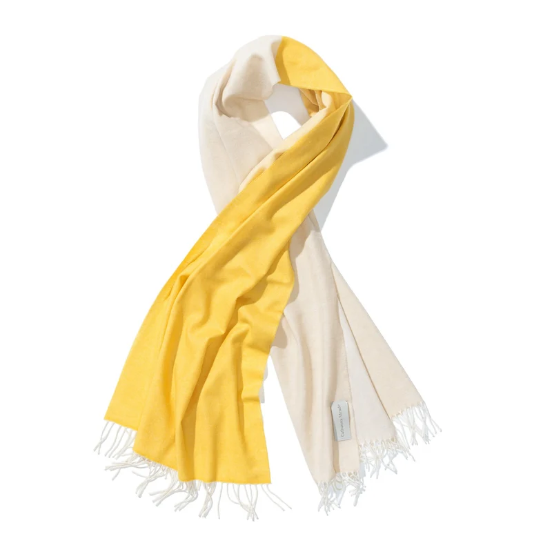 Schal aus Cashmere und Merino "Color-Blocks Yellow-Cream"