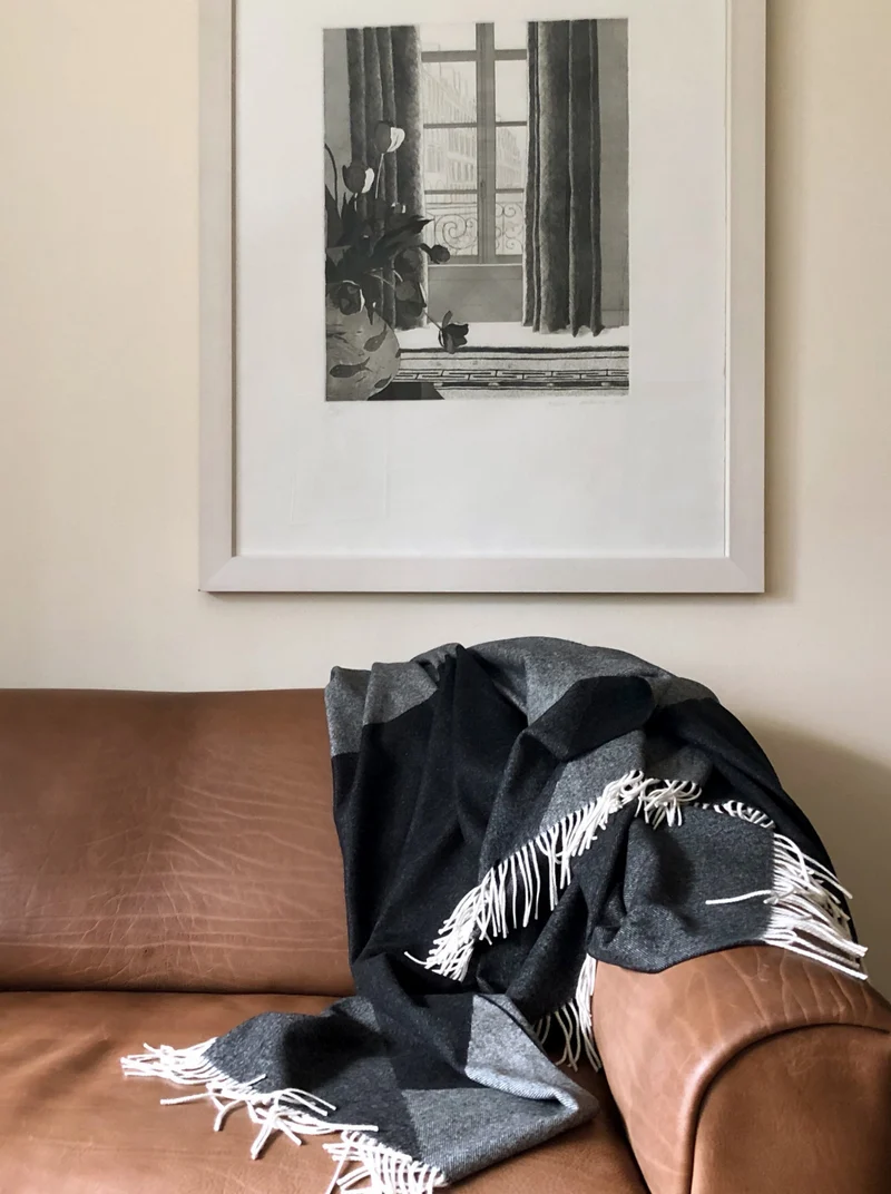 Wolldecke Merino und Cashmere "Geometric Planes x Grey"