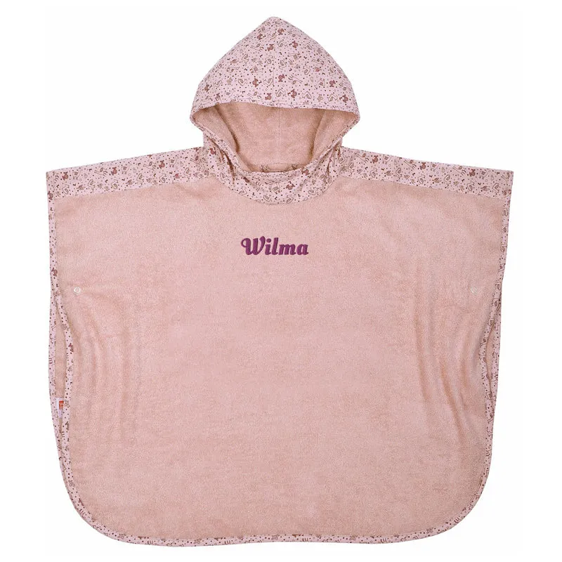 Kinder DUO Badeponcho mit Lama Motiv und Namen altrosa