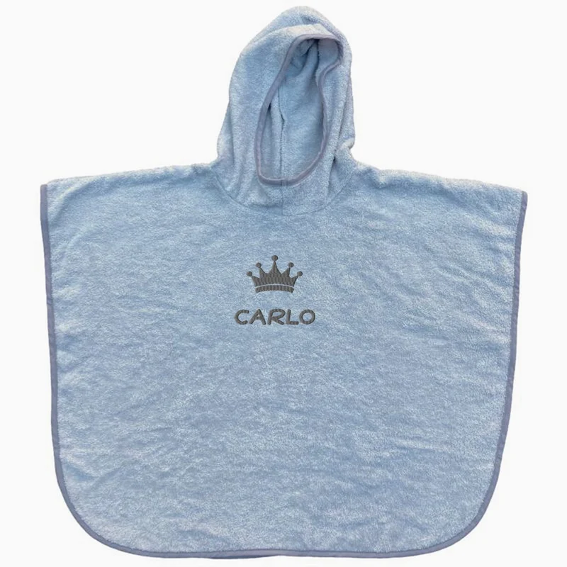 Wolimbo Kinder Badeponcho stahlblau mit Namen und Motiv bestickt