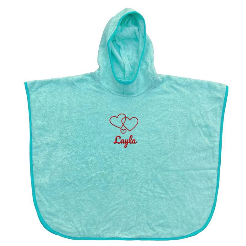 Wolimbo Kinder Badeponcho mint mit Namen und Motiv bestickt