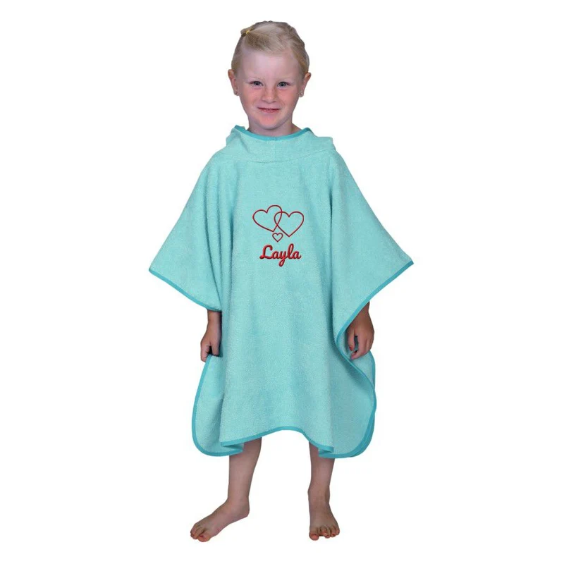 Wolimbo Kinder Badeponcho mint mit Namen und Motiv bestickt