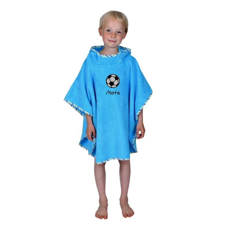 Wolimbo Kinder Badeponcho mit Namen und Motiv aqua petrol