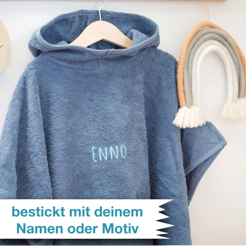Wolimbo Kinder Badeponcho mit Namen und Motiv türkis (Rand grün)