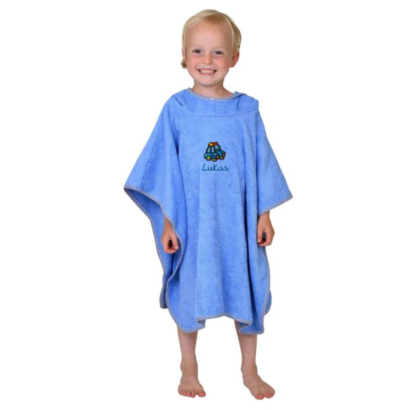 Wolimbo Kinder Poncho mit Namen und Motiv blau