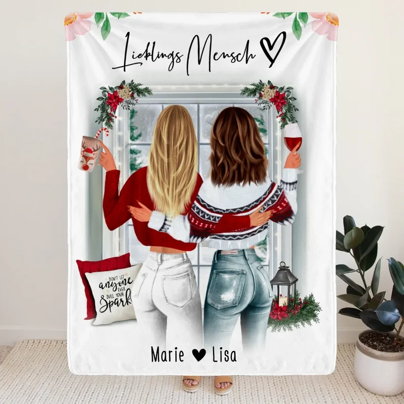 Personalisierte Decke Beste Freundin (2 Freundinnen) - Weihnachtssdecke