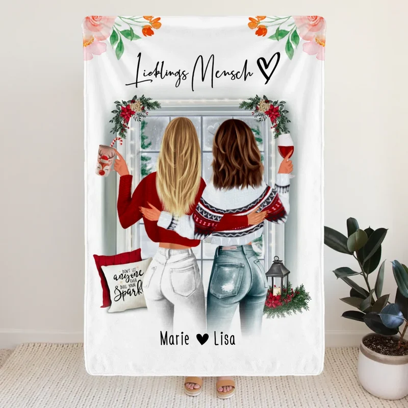 Personalisierte Decke Beste Freundin (2 Freundinnen) - Weihnachtssdecke
