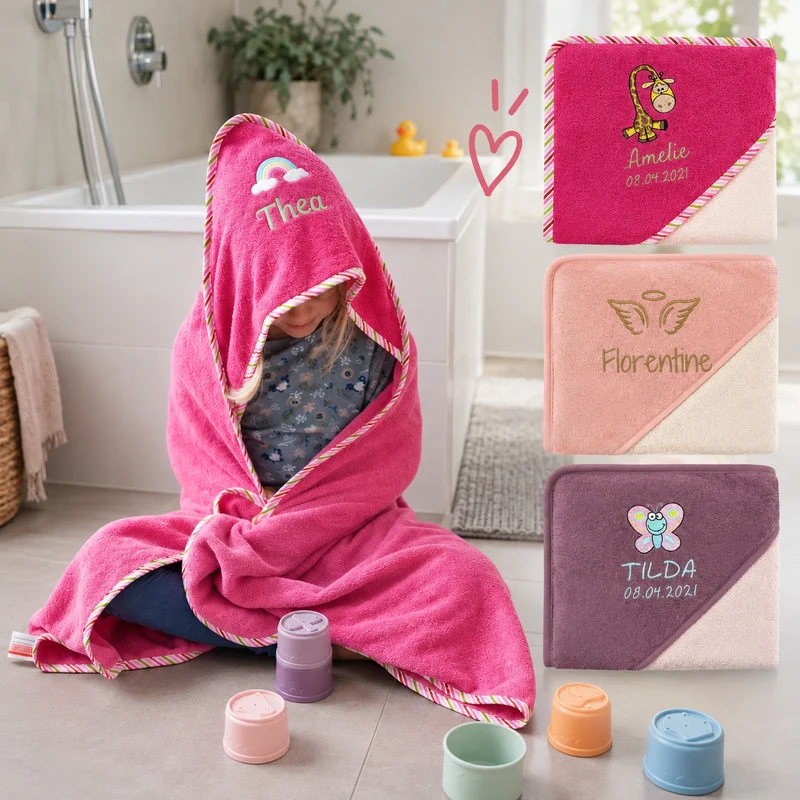 Wolimbo Mädchen Kapuzenhandtuch mit Namen und Motiv