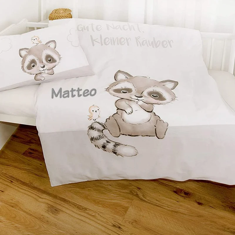 Kinderbettwäsche mit Namen bestickt Motiv kleiner Räuber 100x135cm