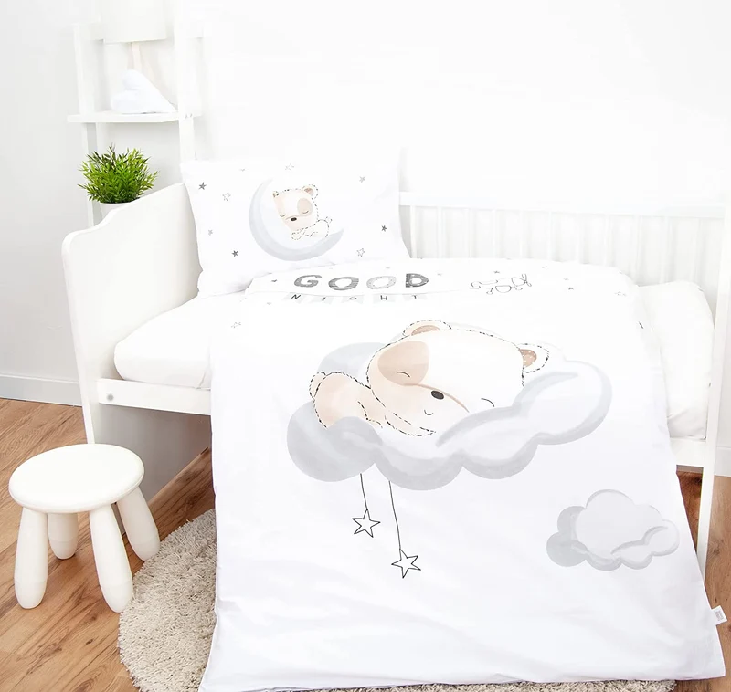 Schlafbär Kinderbettwäsche mit Namen bestickt 100x135cm