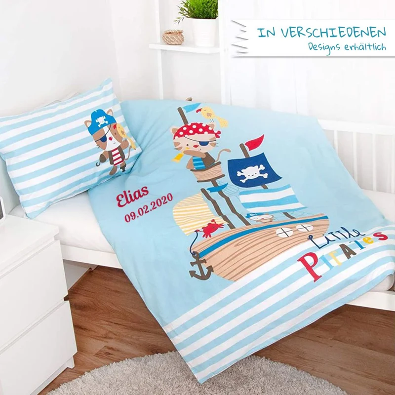 Schlafbär Kinderbettwäsche mit Namen bestickt 100x135cm