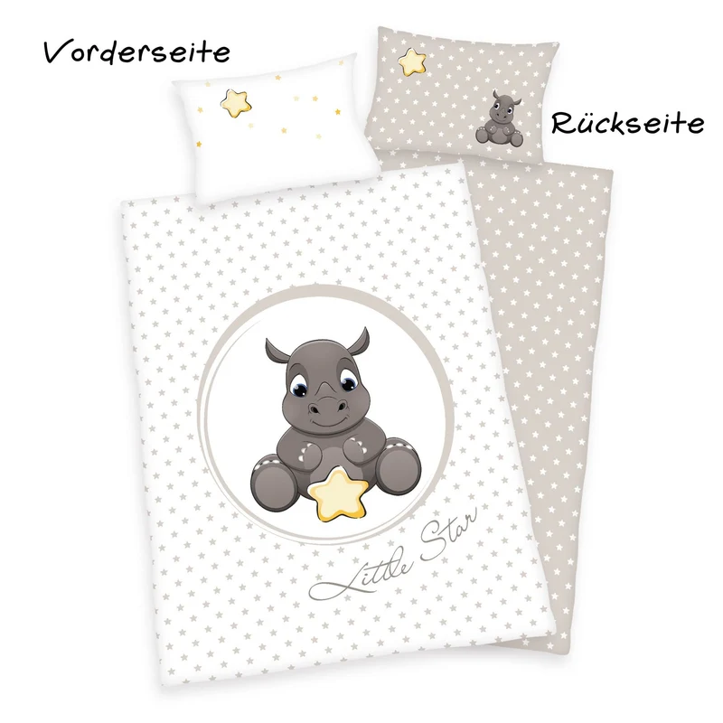 Nashorn Baby Bettwäsche mit Namen bestickt 100x135cm