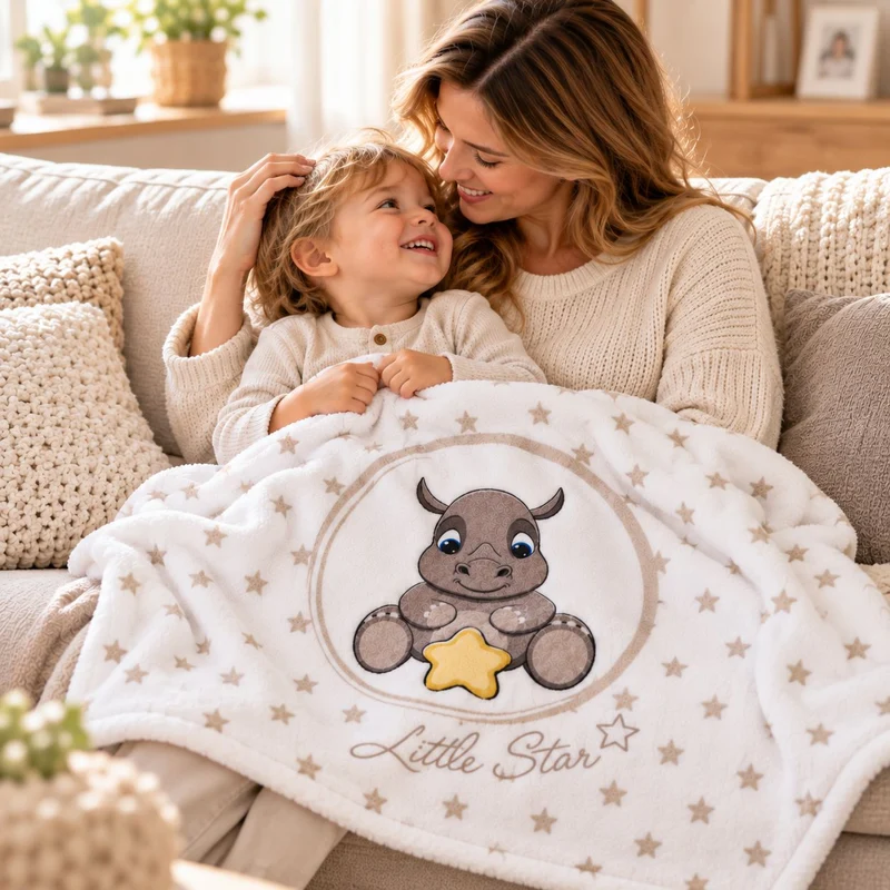 Nashorn Babydecke mit Namen bestickt 75x100cm