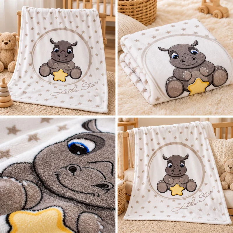 Nashorn Babydecke mit Namen bestickt 75x100cm