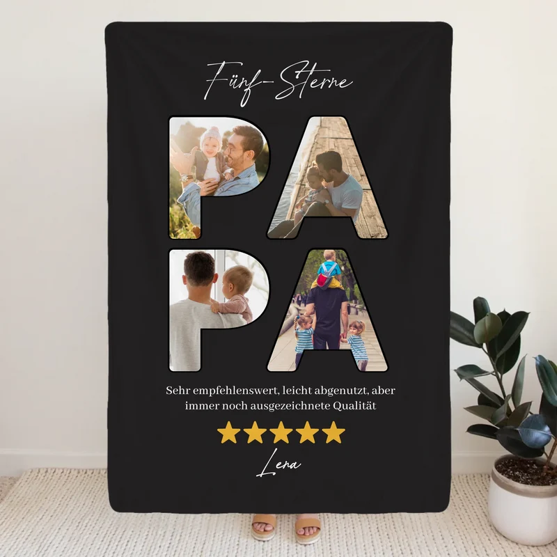 Personalisierte Decke - Fünf-Sterne Papa mit Bildern und Bewertung