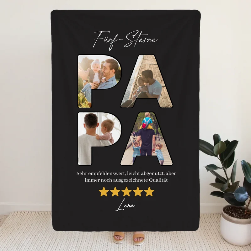 Personalisierte Decke - Fünf-Sterne Papa mit Bildern und Bewertung