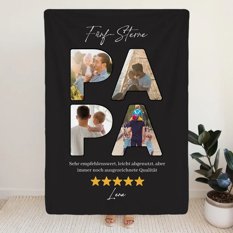 Personalisierte Decke - Fünf-Sterne Papa mit Bildern und Bewertung
