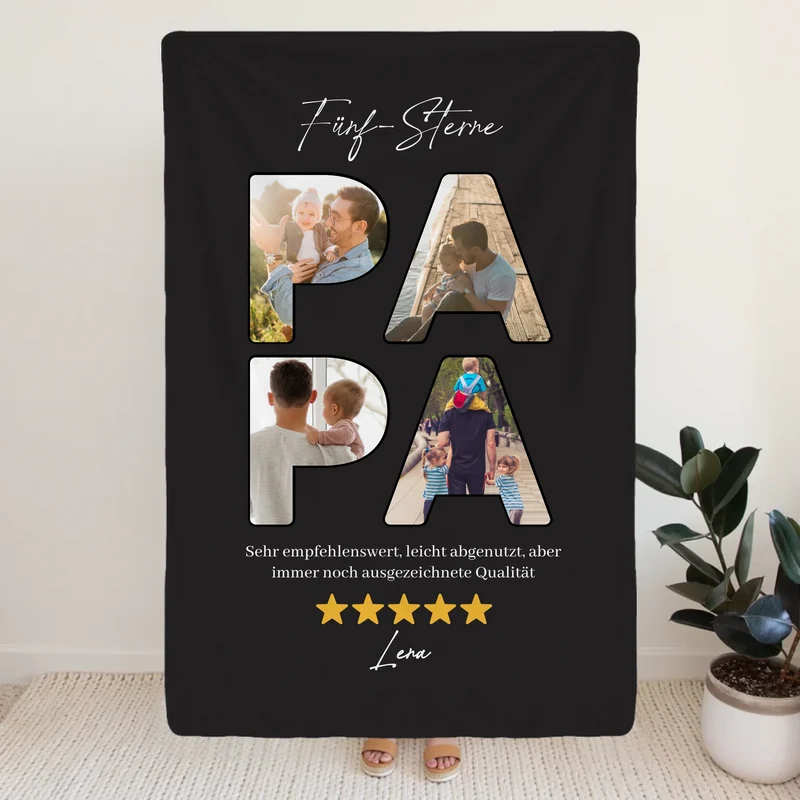 Personalisierte Decke - Fünf-Sterne Papa mit Bildern und Bewertung