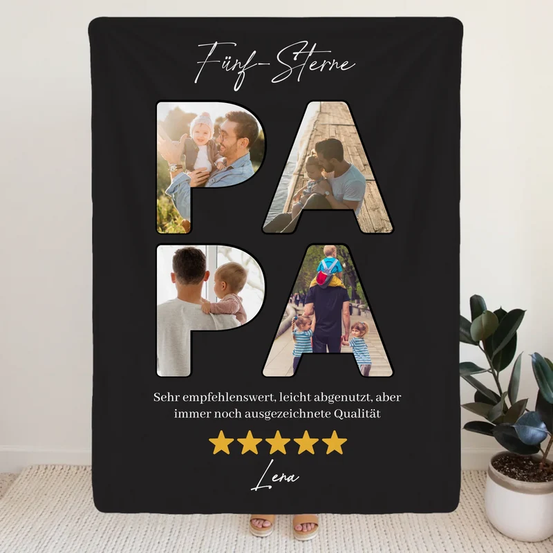 Personalisierte Decke - Fünf-Sterne Papa mit Bildern und Bewertung